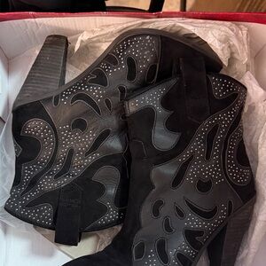 Studded Black Western-Inspired Ankle Boots